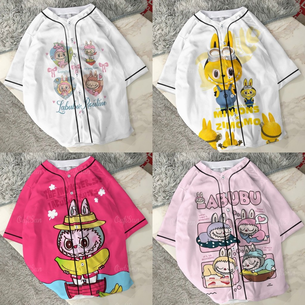 Labubu Unsixe เสื้อเบสบอลแขนสั้น - Stickball เสื้อเชิ้ตโอเวอร์ไซส์รุ่นหลวมเสื้อยืดแบรนด์ท้องถิ่น Hot Trend 2024
