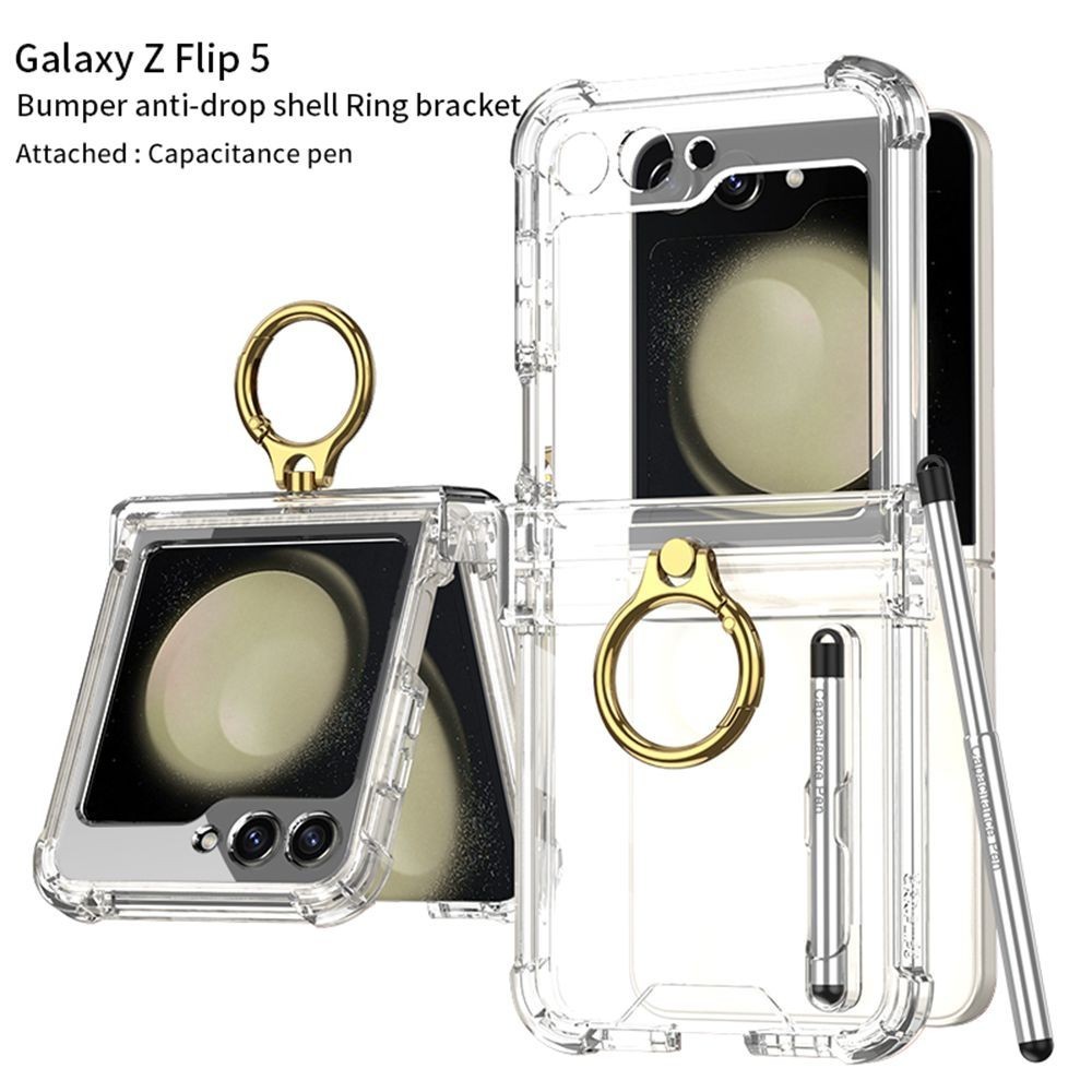 กันชนธรรมดาปลอกง่ายพร้อมแหวนด้วยปากกาแม่เหล็กสําหรับ Samsung Galaxy Z Flip 6 Flip5 ธุรกิจ Hard PC คลาสสิก Z Flip5 Flip Z 6 เปลือกฟิล์ม Electroplated ทอแหวนเคสโทรศัพท์