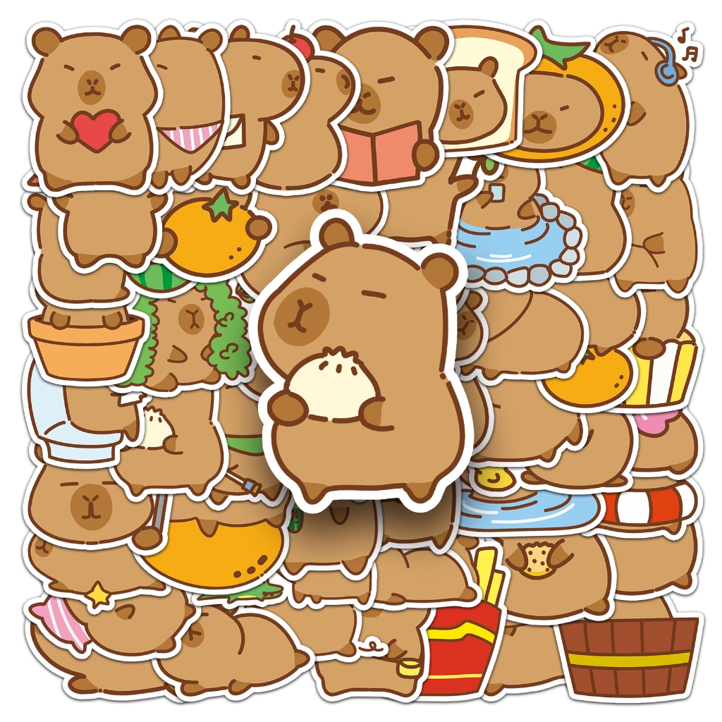 น่ารัก 50 ชิ้นตลก Q Capybara สติกเกอร์กันน้ํา DIY สําหรับโทรศัพท์แล็ปท็อปรถสติกเกอร์ Creative Home Decal