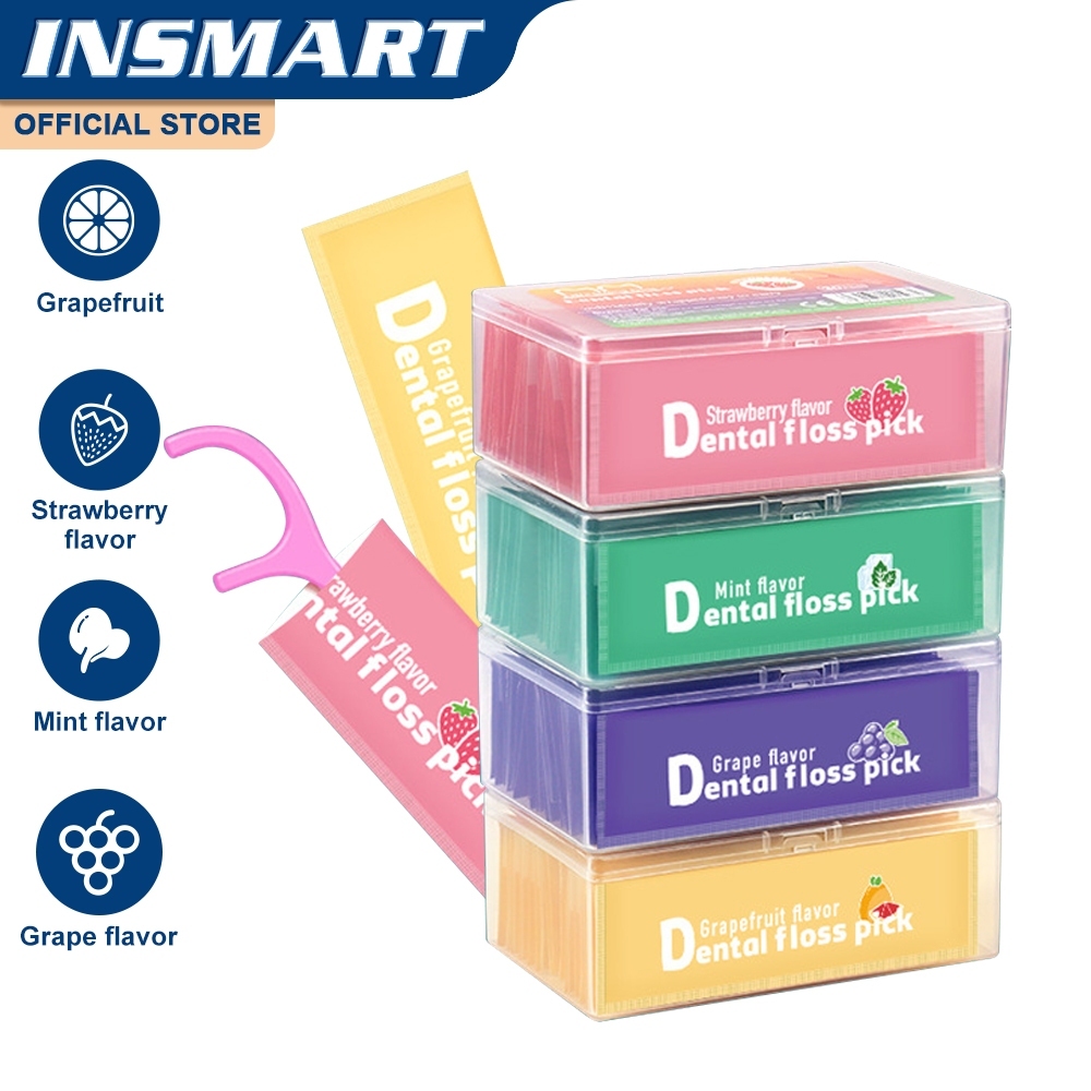 Insmart ไหมขัดฟัน Strawberry&Grape&Grapfruit&Mint Flavour Floss Tooth สําหรับทําความสะอาดฟัน