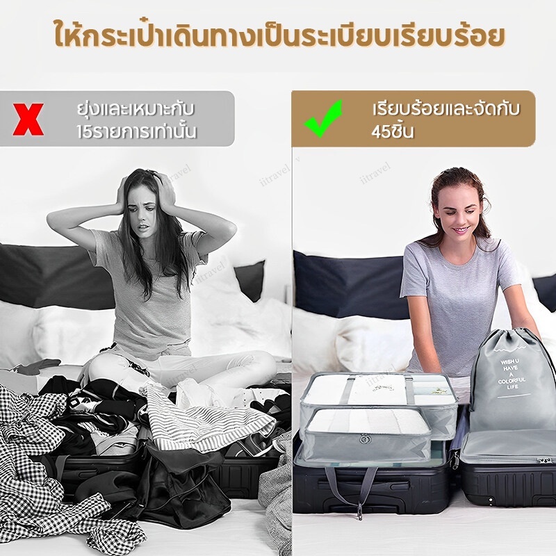 ถุงใส่ผ้า 7 ชิ้น ออแกไนเซอร์  กันน้ำ ความจุขนาดใหญ่ อเนกประสงค์  กระเป๋าเก็บของ