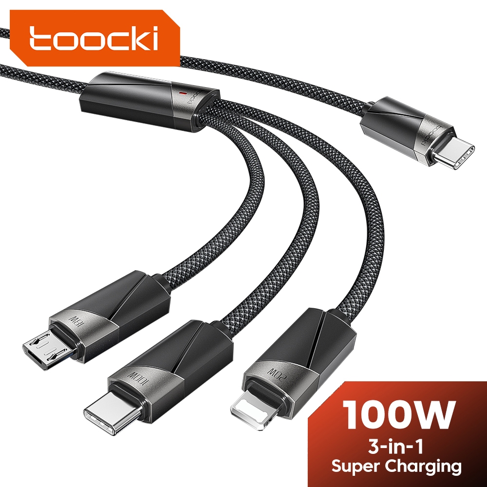 Toocki 3 In 1 สายชาร์จ USB C Type C เป็น Type C Micro 1OS 100W ชาร์จเร็ว อเนกประสงค์ สําหรับแล็ปท็อป แท็บเล็ต โทรศัพท์