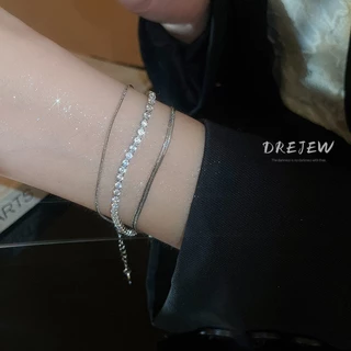 DREJEW เดรช 3 ชิ้นซ้อนเพทายสแควร์งูโซ่กระดูกสร้อยข้อมือชุดสามชิ้นสร้อยข้อมือแฟชั่นสไตล์เย็นแสงหรูหราระดับไฮเอนด์เครื่องประดับมือส