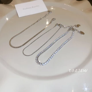 DREJEW เดรช 3 ชิ้นซ้อนเพทายสแควร์งูโซ่กระดูกสร้อยข้อมือชุดสามชิ้นสร้อยข้อมือแฟชั่นสไตล์เย็นแสงหรูหราระดับไฮเอนด์เครื่องประดับมือส