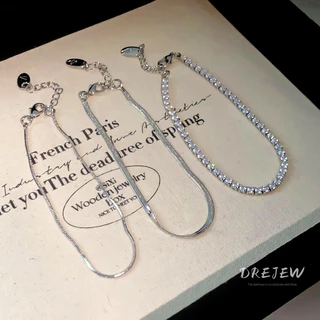 DREJEW เดรช 3 ชิ้นซ้อนเพทายสแควร์งูโซ่กระดูกสร้อยข้อมือชุดสามชิ้นสร้อยข้อมือแฟชั่นสไตล์เย็นแสงหรูหราระดับไฮเอนด์เครื่องประดับมือส