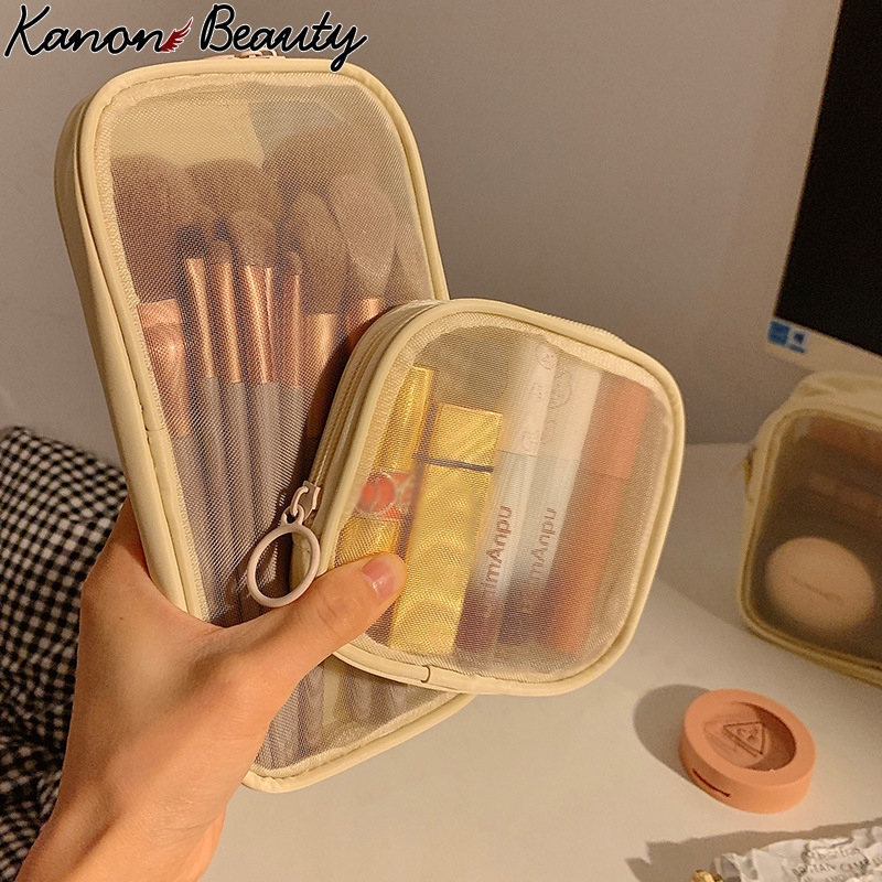 ตาข่ายใสกระเป๋าแต่งหน้าแบบพกพาสําหรับเดินทางลิปสติกกระเป๋าเก็บแปรงแต่งหน้า