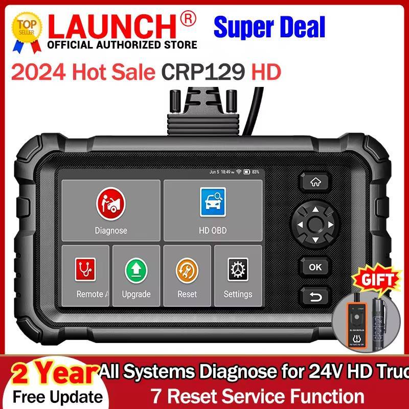 Launch CRP129 HD Elite 24V Heavy Duty รถบรรทุกทุกระบบเครื่องมือวินิจฉัย 7 บริการน้ํามันความเร็วจํากัดหัวฉีด DPF OBD2 เครื่องสแกนเนอร์