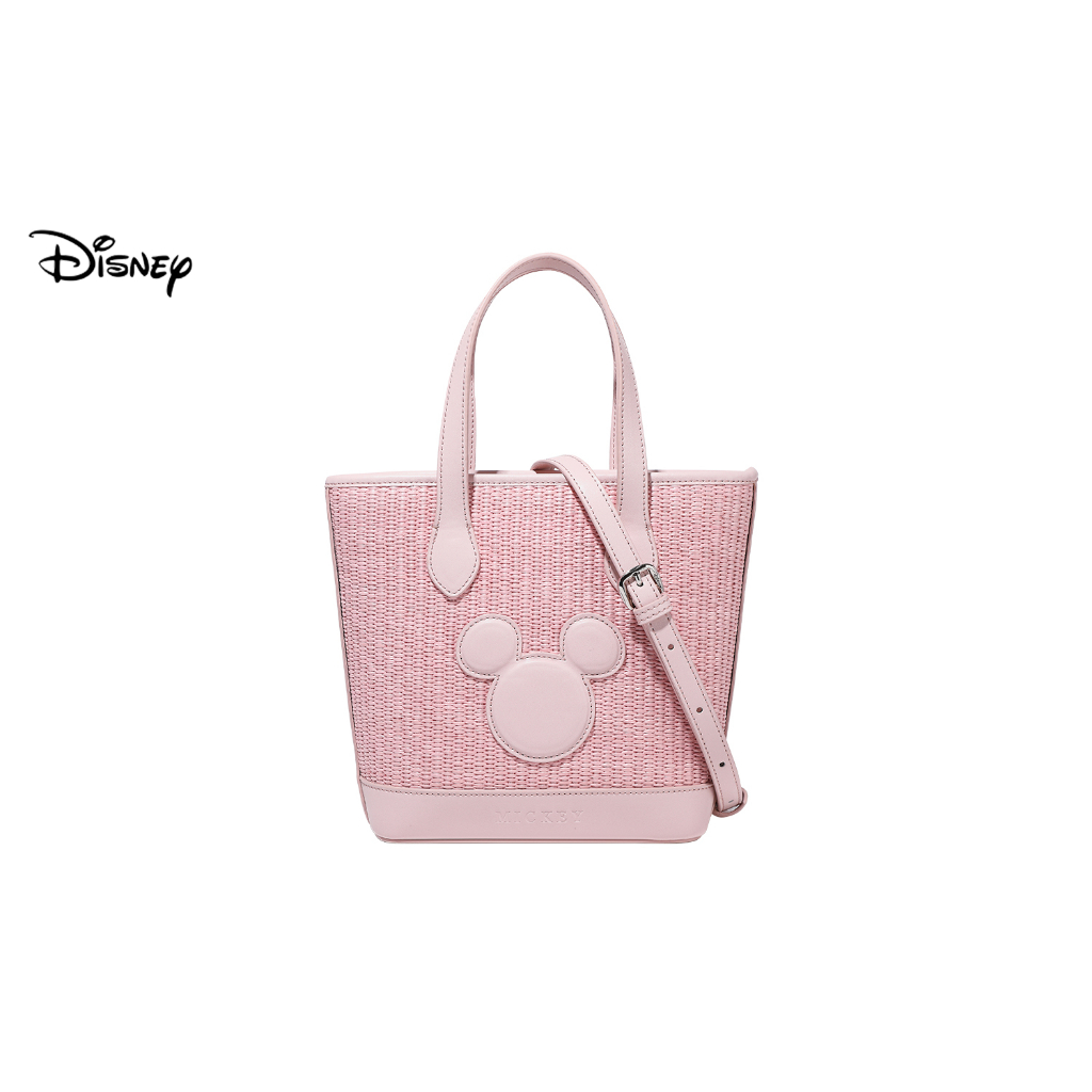 ของแท้อย่างเป็นทางการ Disney Series Mickey กระเป๋าถือ Messenger กระเป๋าน่ารักสีทึบกระเป๋าทอ Retro Ba