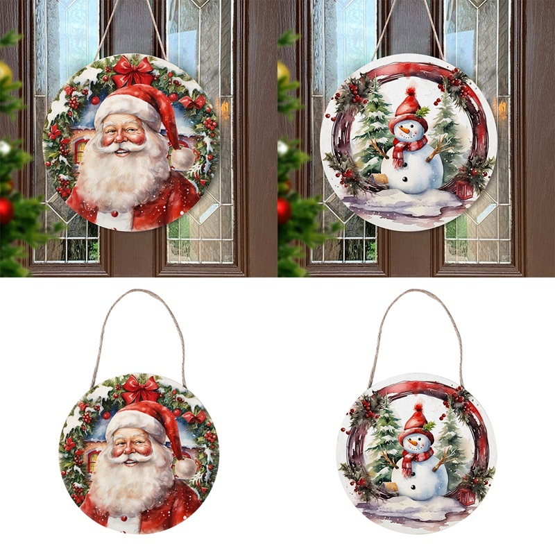 20 ซม.ไม้ Snowman Santa Claus รอบป้ายคริสต์มาสประตูด้านหน้าป้าย Chirstmas แขวนเครื่องประดับตกแต่งผนังในร่มกลางแจ้งตกแต่งคริสต์มาส