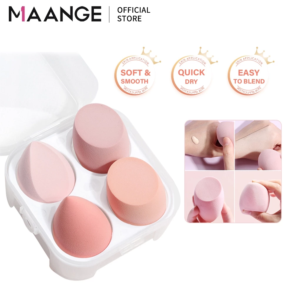 MAANGE ฟองน้ําแต่งหน้า ฟองน้ําเกลี่ยรองพื้น ฟองน้ําแต่งหน้า รูปไข่ ใช้งานง่าย 4 ชิ้น พัฟแต่งหน้า 9452