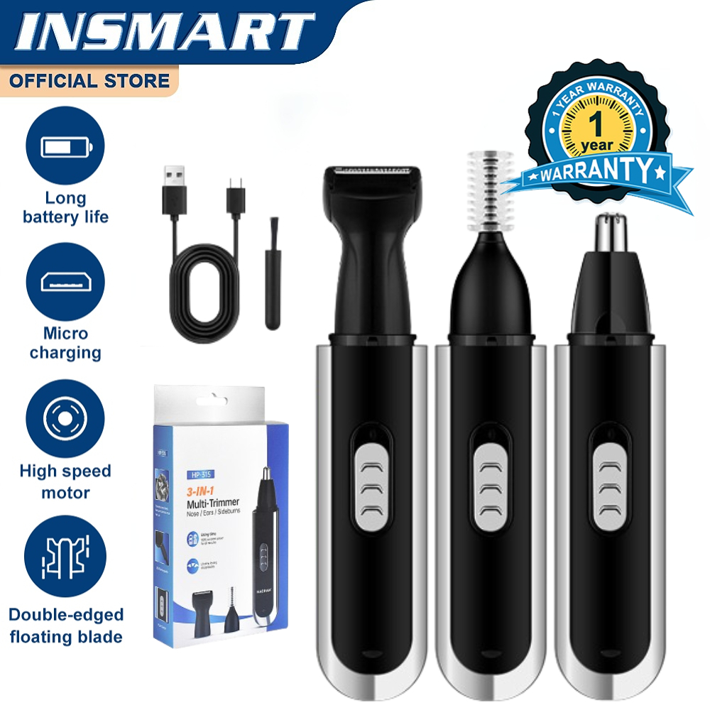 INSMART เครื่องตัดขนจมูกไฟฟ้า แบบชาร์จไฟ อเนกประสงค์ แบบพกพา 360° เครื่องตัดขนจมูก แบบไม่เจ็บ กันน้ํา