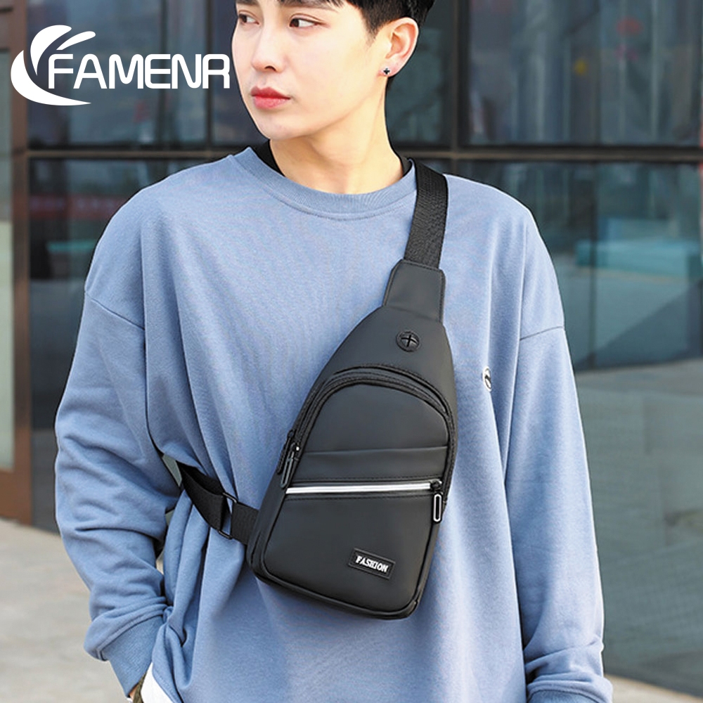 FAMENR【พร้อมส่ง】กระเป๋าสะพายชาย คาดอก3ซิบ กระเป๋าคาดอกผู้ชาย ช่องเยอะ กระเป๋าชาย