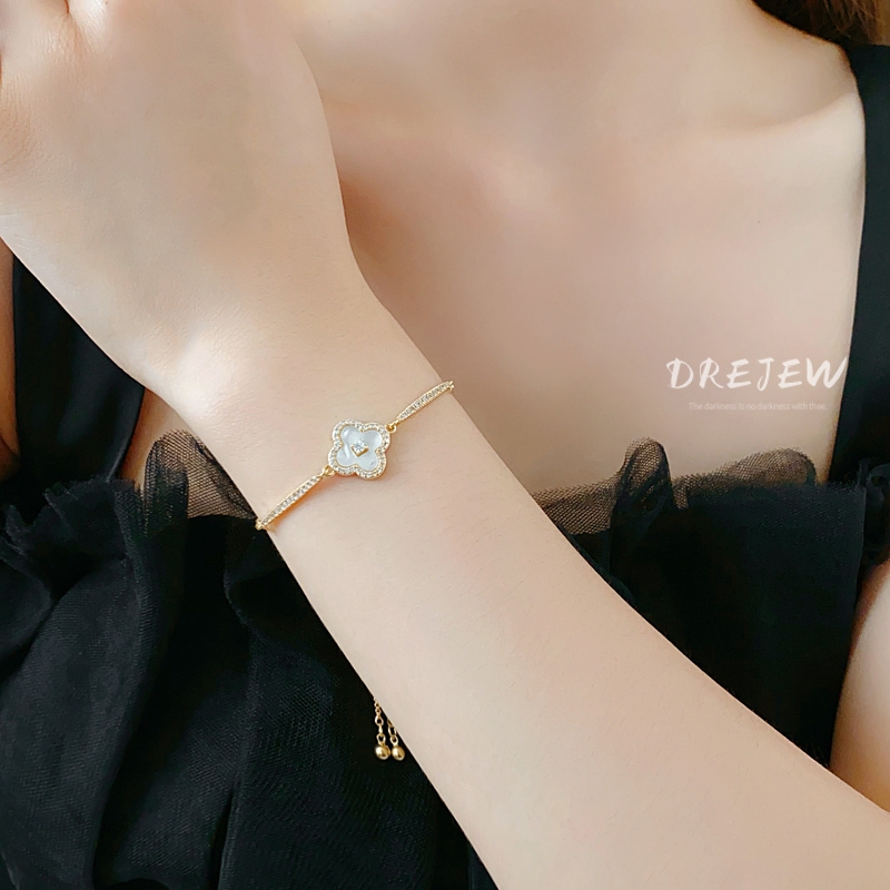 DREJEW เดรช ทอง 18เค electroplated ดอกไม้ mother-of-pearl zircon ดึงสร้อยข้อมือสไตล์เกาหลีแสงหรูหราสไตล์สร้อยข้อมือแฟชั่นออกแบบเครื่องประดับมือสําหรับผู้หญิง