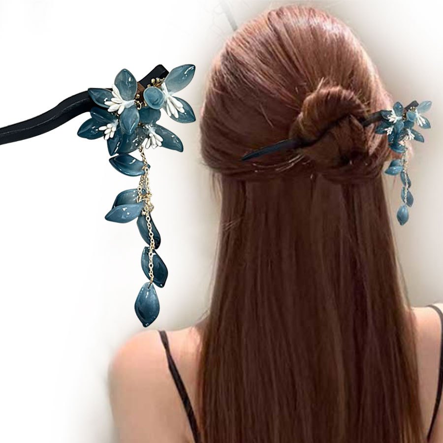 Ink Blue Magnolia Flower ใหม่สไตล์จีนผมม้วนโบราณสไตล์จีนกิ๊บติดผมระดับไฮเอนด์
