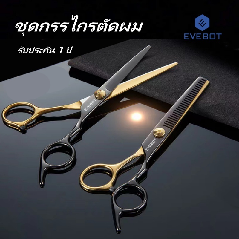 Evebot ชุดกรรไกรตัดผม ชุบไทเทเนียม สีดํา และสีทอง แบบมืออาชีพ 10 ชิ้น,เครื่องมือทำผม