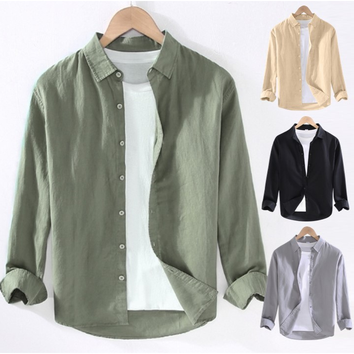 พร้อมส่ง COD M-3XL เสื้อเชิ้ตผู้ชาย ผ้าฝ้าย และผ้าลินิน สีขาว แฟชั่นฤดูร้อน เสื้อผู้ชาย