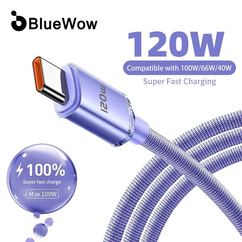 Bluewow 6A สาย type c ชาร์จเร็ว สาย Usb to type c 120w เครื่องชาร์จ type c ชาร์จเร็ว