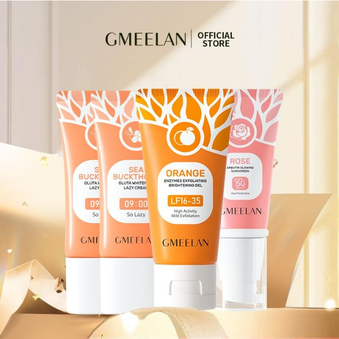 GMEELAN SEA BUCKTHORN GLUTATHIONE LAZY CREAM 30g*2 สีส้ม ENZYMES เจลขัดผิวกระจ่างใส 50g โรส อาร์บูติน ไบรท์เทนนิ่ง ซันสกรีน เอสพีเอฟ50+ พีเอ++++ ฟรีชุดของแถม