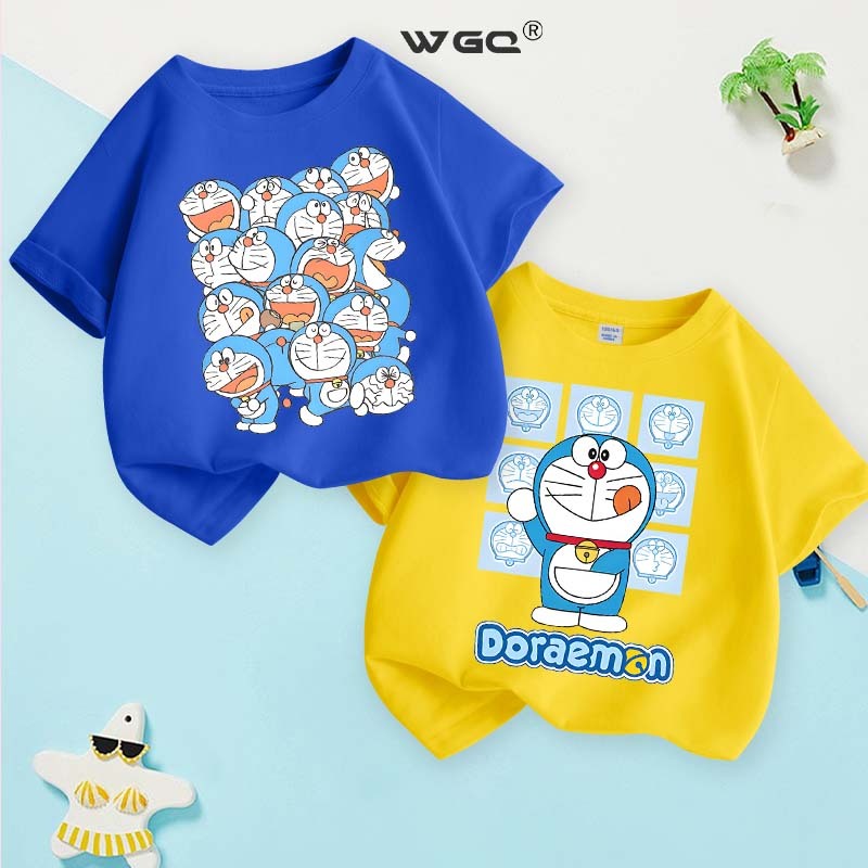 Wgq Boys เสื้อยืดเด็กชายแขนสั้นเสื้อผ้าเด็กผู้ชายผ้าฝ้ายพิมพ์ลาย