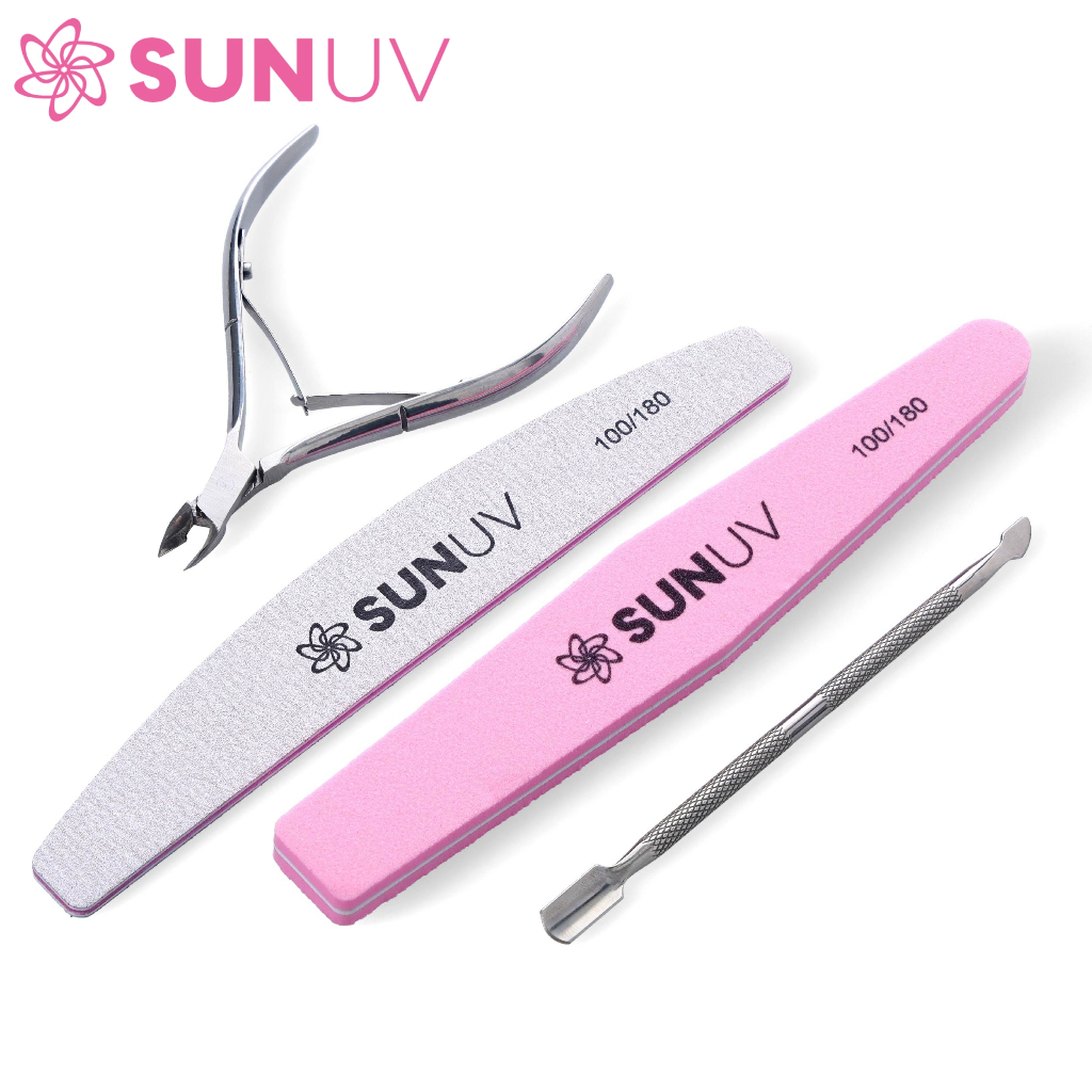 SUNUV ชุดเครื่องมือทำเล็บ 4 ชิ้น คีมตัดหนังกำพร้า ที่ดันหนังกำพร้า พร้อมตะไบเล็บและบัฟเฟอร์