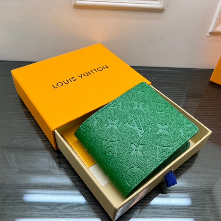 LOUIS VUITTON (พร้อมกล่อง) แบรนด์เดิม หลุยส์ วิตตอง กระเป๋าสตางค์ผู้ชายที่มีคุณภาพสูงหนังแท้สีเขียวก