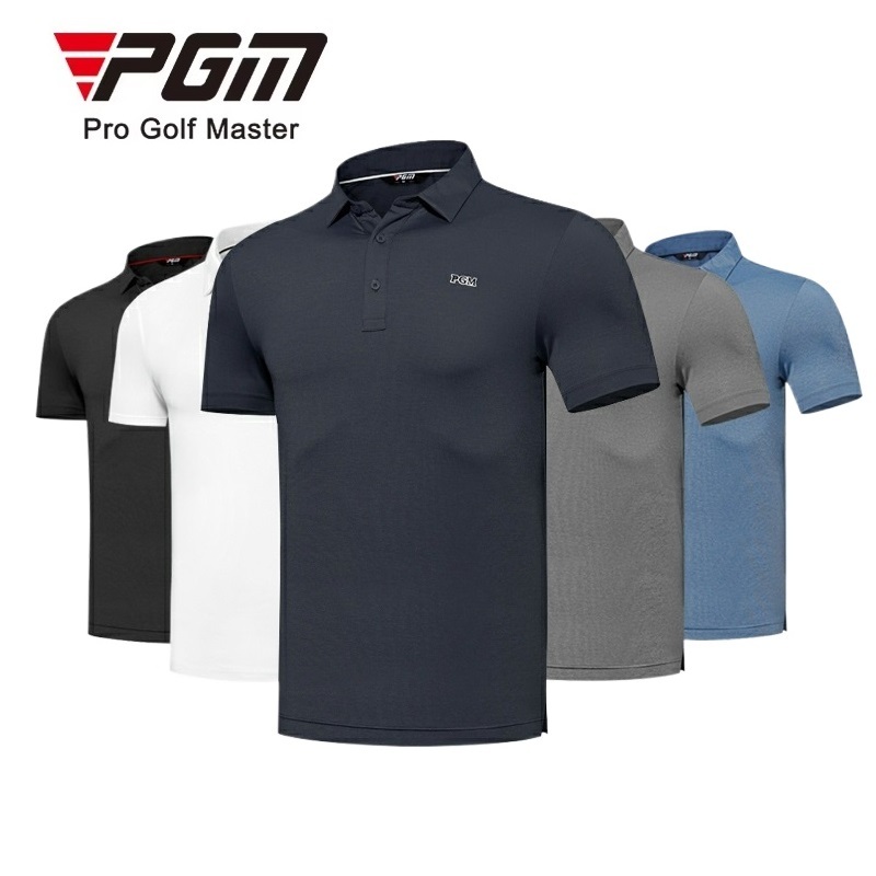 Pgm Golf ผ้ายืดหยุ่นสูงผู้ชายเสื้อโปโลแขนสั้นระบายอากาศกีฬาด้านบนเสื้อเบลเซอร์แบบบาง