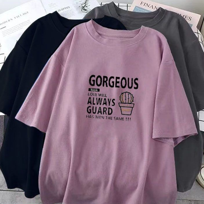 เสื้อยืดโอเวอร์ไซส์(40-150กก.) สไตล์เกาหลีผู้หญิงขนาดบวกเสื้อแขนสั้นพิมพ์หลวมบางเสื้อยืด