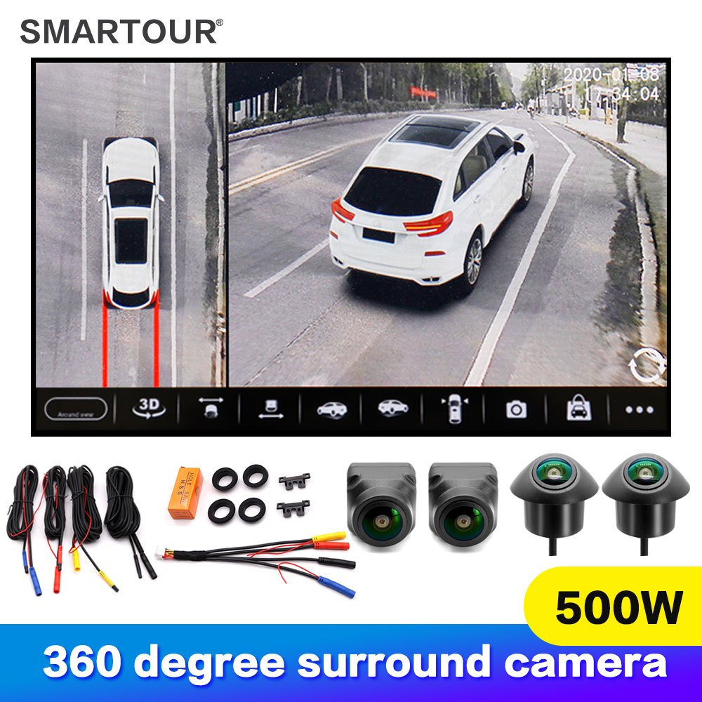 AHD 360 กล้องติดรถยนต์ 500W HD รอบทิศทาง 1080P AHD ขวา + ซ้าย + ด้านหน้า + กล้องมองหลังสําหรับ Andro