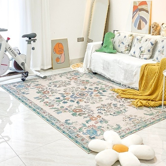 พรมปูพื้นกํามะหยี่คริสตัล ขนาด 80-120cm ถึง 200*300cm ลายดอกไม้ สไตล์หรูหรา ย้อนยุค พรมแต่งห้อง