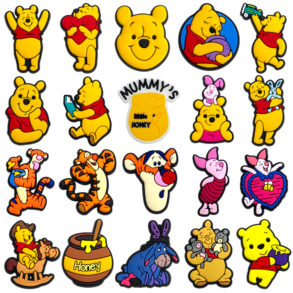 รองเท้า Charms DIY Winnie the Pooh อุปกรณ์เสริมสําหรับตกแต่ง PVC Fit to Bubble Slides รองเท้าแตะ