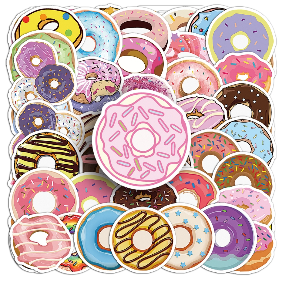 ใหม่ 50 ชิ้นน่ารัก Donut สติกเกอร์สําหรับโทรศัพท์ DIY แล็ปท็อปหมวกกันน็อครถ Graffiti กันน้ําตกแต่งของขวัญ