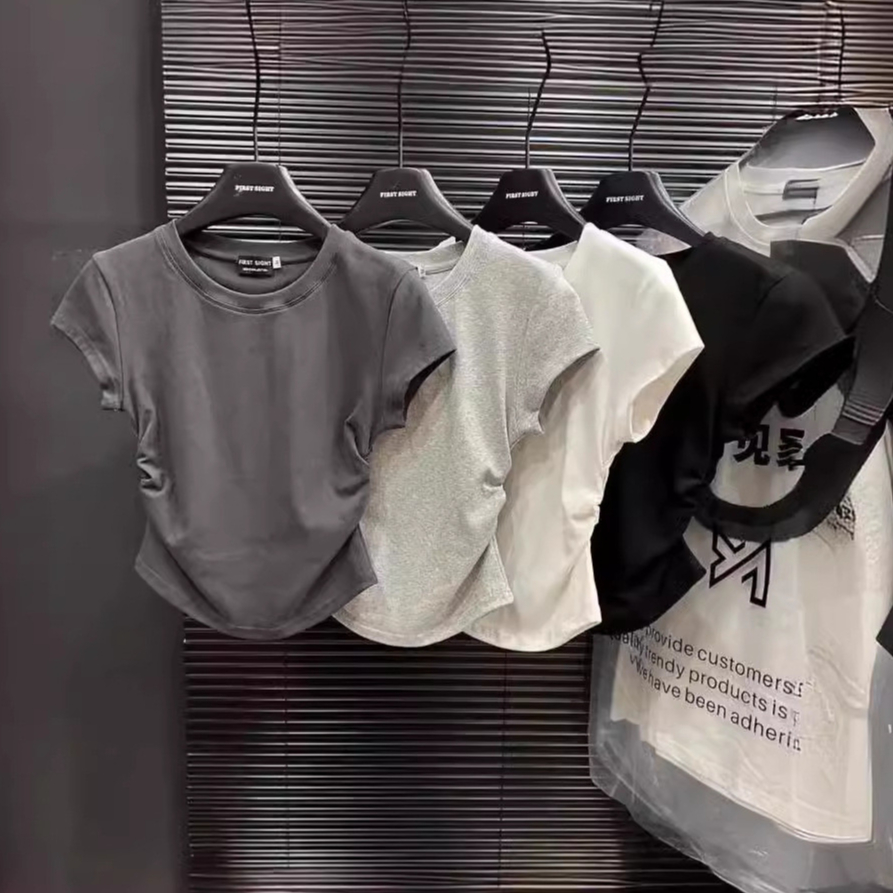 【ส่งไวจากไทย】MSD เสื้อยืดผู้หญิง แต่งจีบย่น สีพื้น สไตล์ลำลอง หลากสี