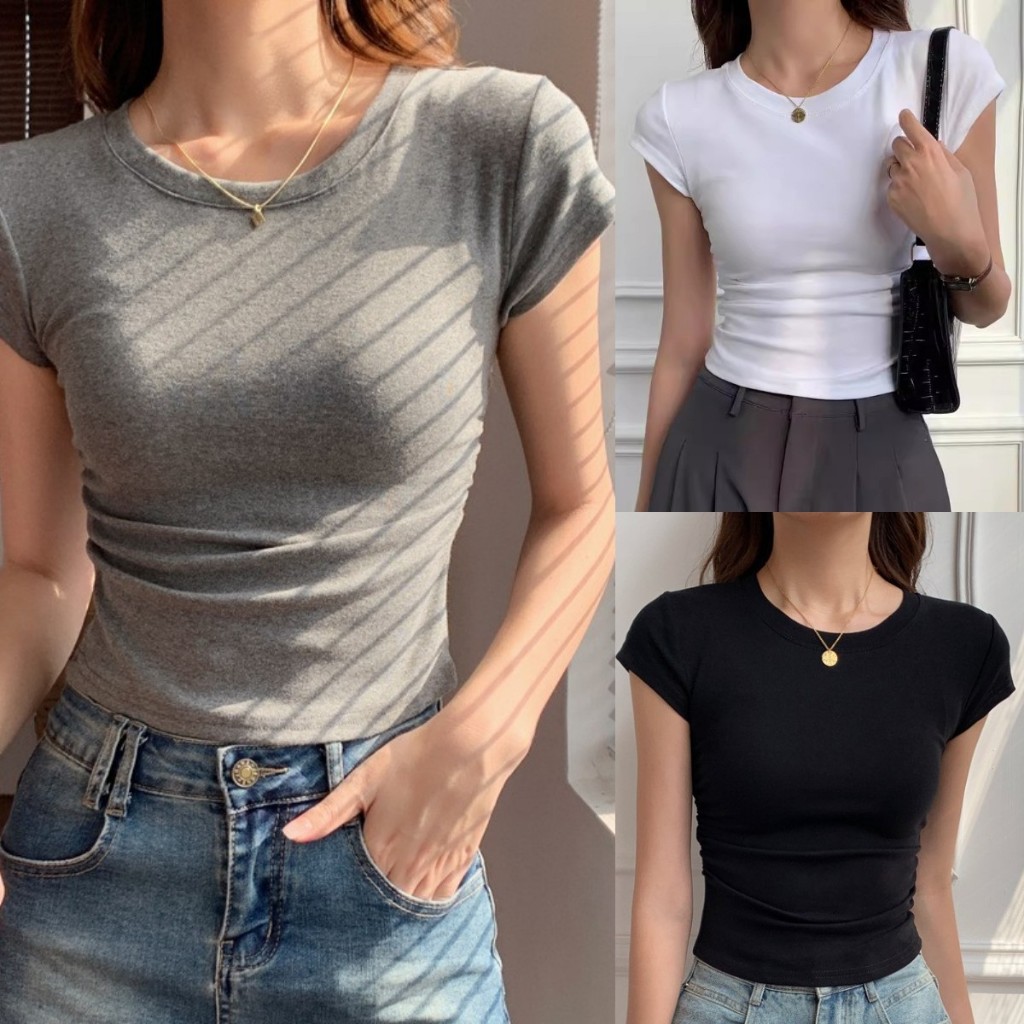 🔥พร้อมส่ง🔥 Msd เสื้อยืดผู้หญิง คอกลม แขนสั้น สีทึบ แฟชั่น
