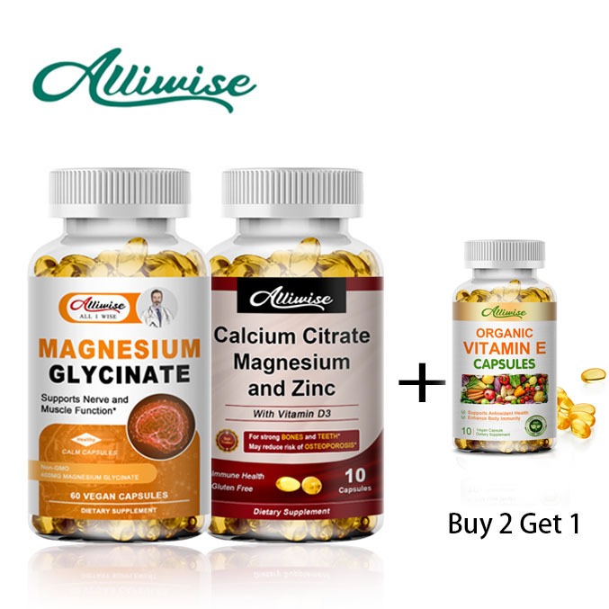 Alliwise แมกนีเซียมไกลซิเนต แคลเซียมแมกนีเซียมสังกะสี พร้อมวิตามินดี3 สําหรับเสริมสุขภาพกล้ามเนื้อหัวใจ