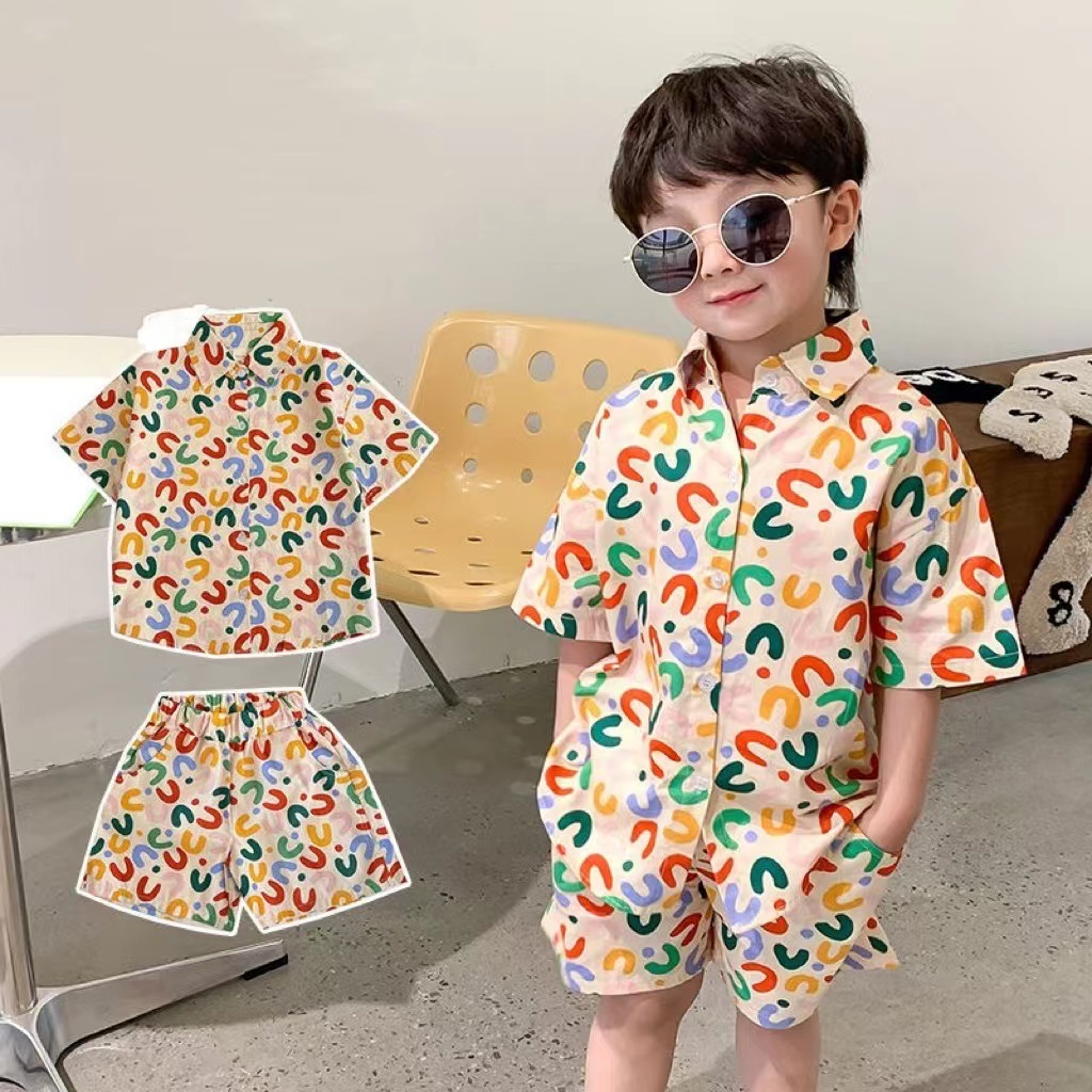 [คลังสินค้าพร้อม]ใหม่ ชุดเสื้อเชิ้ต กางเกงขาสั้น ผ้าฝ้าย พิมพ์ลายรถยนต์ แฟชั่นฤดูร้อน สําหรับเด็กผู้ชาย ผู้หญิง อายุ 1 2 3 4 5 ปี 2 ชิ้น ต่อชุด