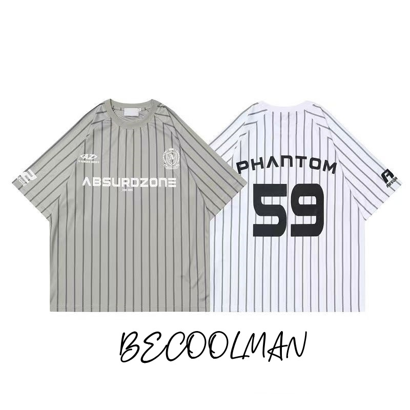 Becoolman-สไตล์อเมริกั นยอดนิยม  ฮิปฮอป พิมพ์ลาย ลายทาง ไหล่ แขนสั้น ชาย แฟชั่น แบบหลวม แมทช์ลุค เสื้อยืดง่า