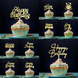 12 ชิ้น Happy Birthday Cupcake Toppers,อะคริลิคเค้กวันเกิด Topper Picks สําหรับขนม Bento เค้กตกแต่งสําหรับอุปกรณ์ตกแต่งงานเลี้ยงวันเกิด