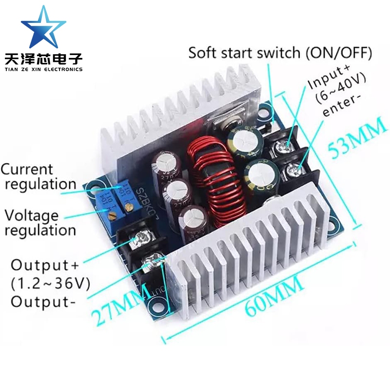 20a 300W CC CV ขั้นตอนลงโมดูลปรับ DC 6-40V ถึง 1.2-36V แรงดันไฟฟ้า Buck Converter คงที่โมดูลแหล่งจ่า