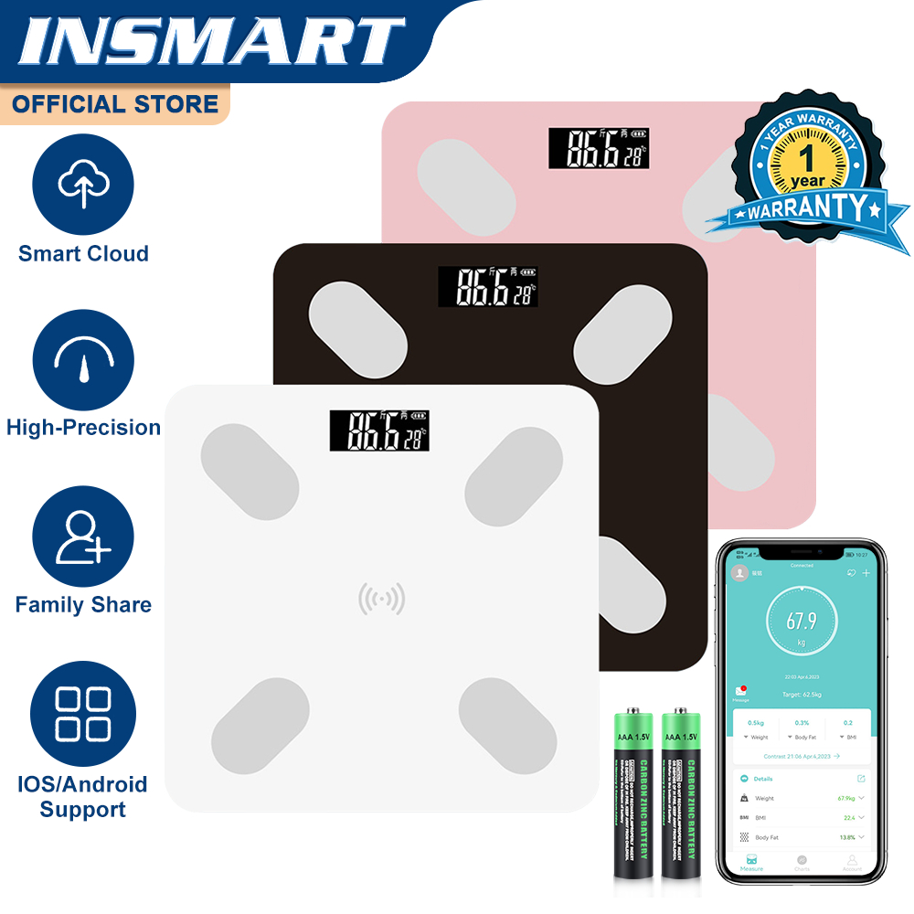 Insmart เครื่องชั่งน้ําหนักดิจิตอลอิเล็กทรอนิกส์ เครื่องชั่งไขมันในร่างกายอัจฉริยะ การตรวจสอบสุขภาพมัลติฟังก์ชั่น การเชื่อมต่อบลูทูธ