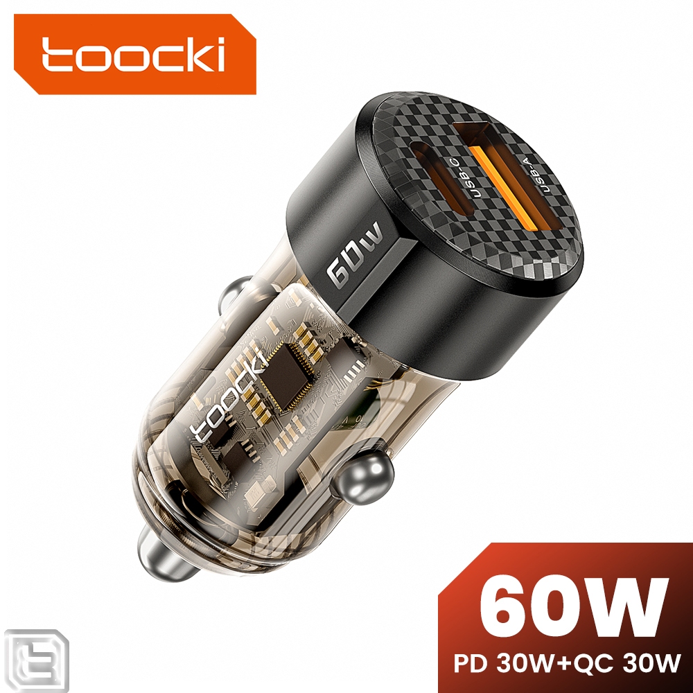 Toocki 60W Car Charger PD30W QC30W Dual-port Fast Charging Car Charger Fast Charging อะแดปเตอร์รถยนต