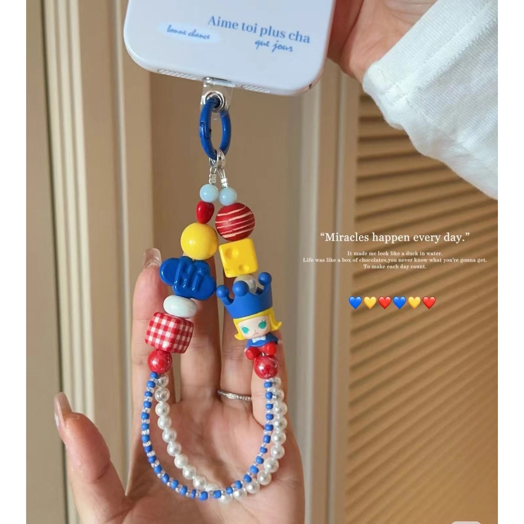 pop bean พวงกุญแจ popmart ขายร้อน Molly Blue Princess โซ่โทรศัพท์มือถือ Anti-lost เชือกเครื่องประดับของขวัญเล็กๆ