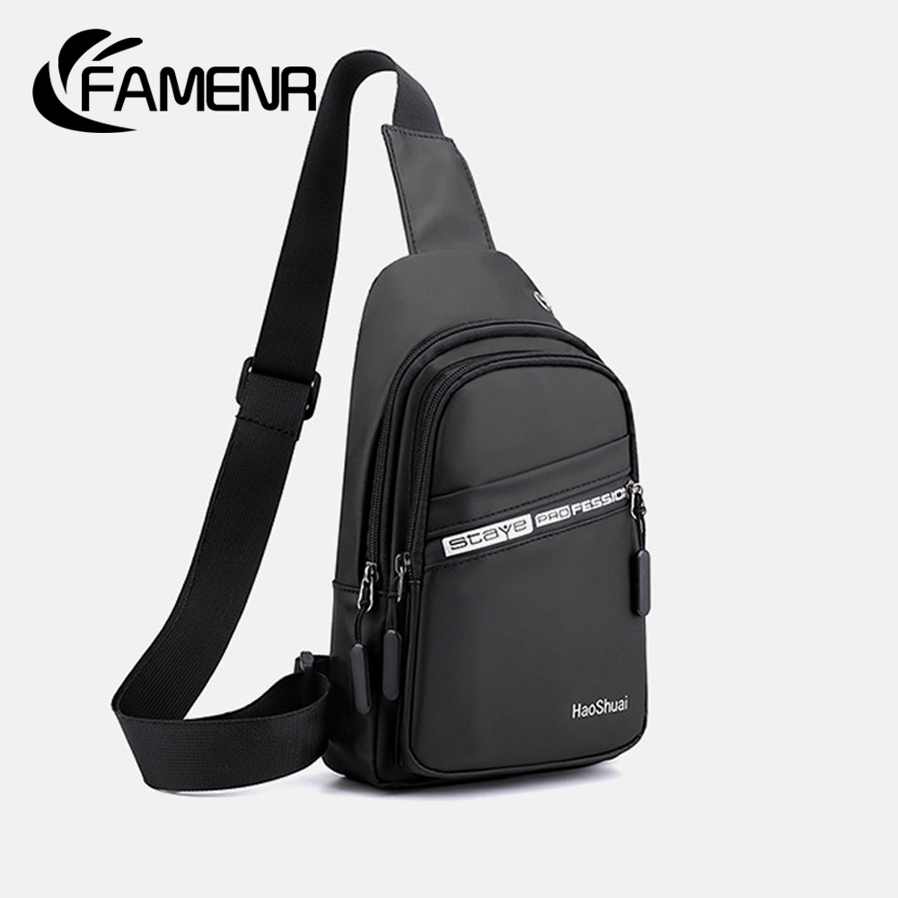 FAMENR【พร้อมส่ง】กระเป๋าชาย กระเป๋า​คาดอก​ กระเป๋า​ผ้า​ nylon 3​ ​ซิป​