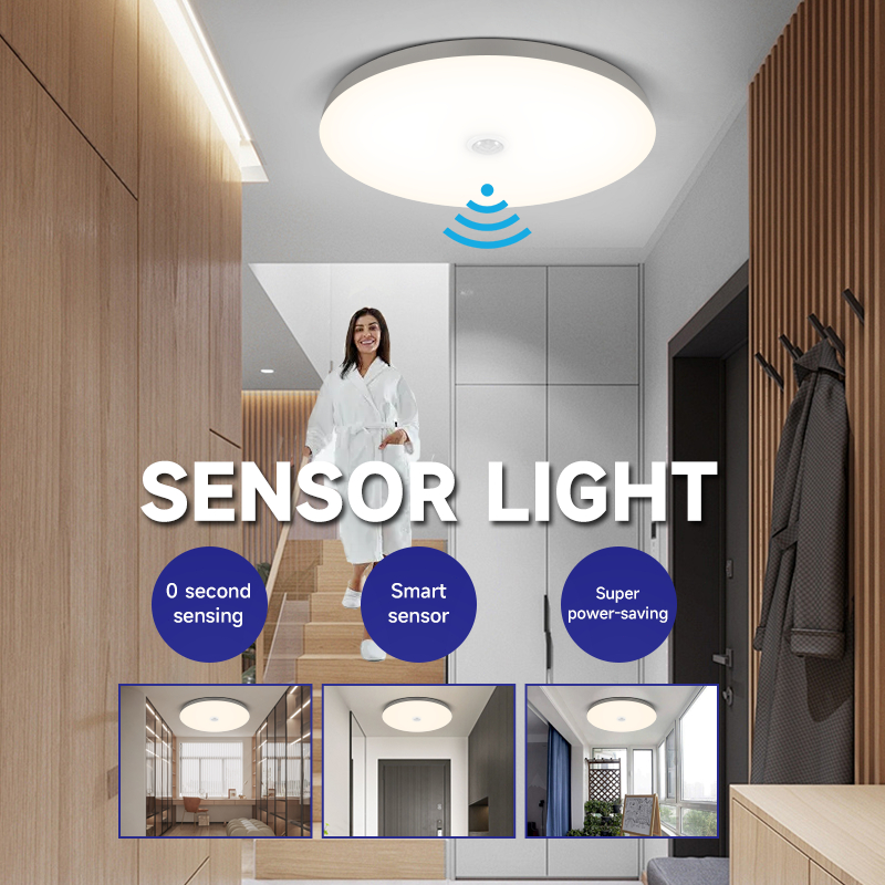 【สต๊อกพร้อม/COD】โคมไฟเพดาน LED ไฟเพดาน พร้อมเซนเซอร์ตรวจจับการเคลื่อนไหว โมเดิร์น ไฟเพดาน led 2สี 12/18/15/20/30/40W ใช้ในห้องครัว ห้องน้ำ ทางเดิน โคมไฟระเบียง