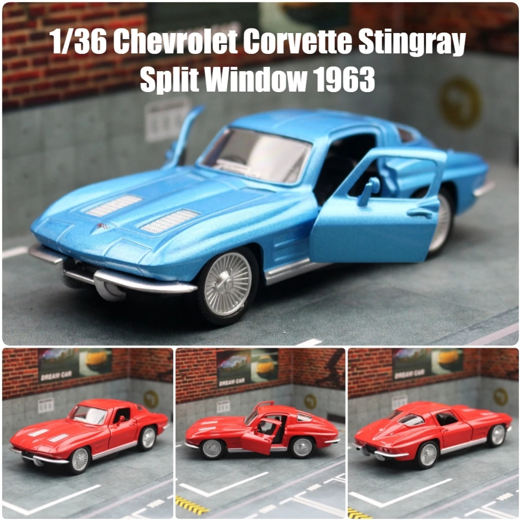 Rmz CITY 1:36 Chevrolet Corvette Stingray 1963 จําลอง Die Cast รถรุ่น Diecast โลหะผสมโลหะ Miniature ดึงกลับคอลเลกชันของขวัญสําหรับชายเด็ก