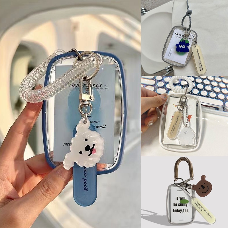 เคสพวงกุญแจ รูปสุนัขน้อยน่ารัก สีฟ้า ขนาด ที่ใส่โฟโต้การ์ด รูปไข่น่ารัก แบบใส ป้องกัน สําหรับเครื่องเขียน