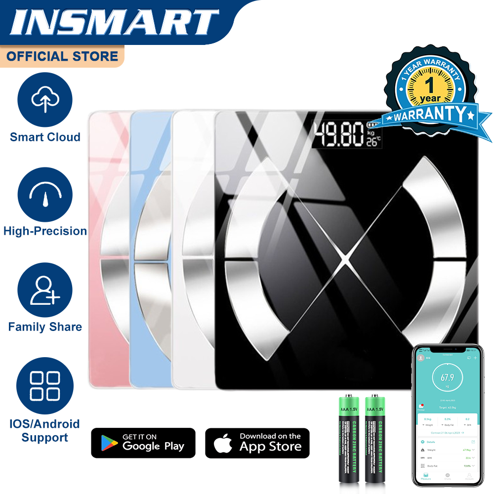 Insmart เครื่องชั่งน้ําหนัก วัดไขมัน จอแสดงผล LCD 180 กก. เครื่องชั่งสุขภาพอิเล็กทรอนิกส์อัจฉริยะ