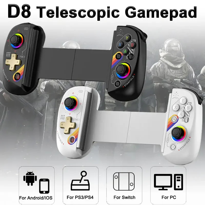 ขายร้อน BSP D8 RGB แท็บเล็ต Controller ไร้สายสําหรับสวิทช์เกมบลูทูธยืดจอยสติ๊กสําหรับ P3 P4 Android 