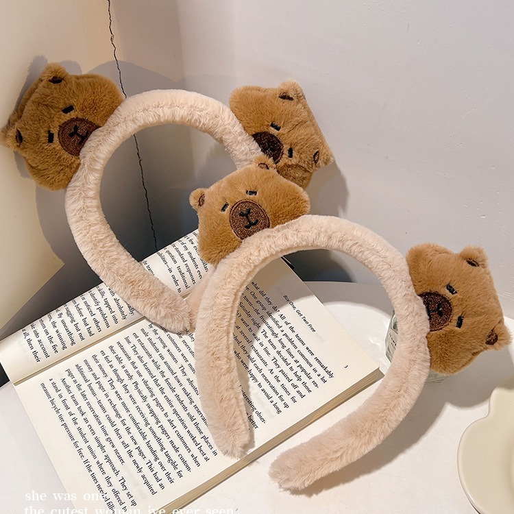 น่ารักการ์ตูนตุ๊กตาตุ๊กตาคาดศีรษะ คาปิบาระ ห่วงผมสําหรับผู้หญิงสาวล้างหน้าผมวงสัตว์เล็ก ชม. หูฟัง ตลกภาพอุปกรณ์ประกอบฉากแฟชั่นอุปกรณ์ผม - รูปที่ 2