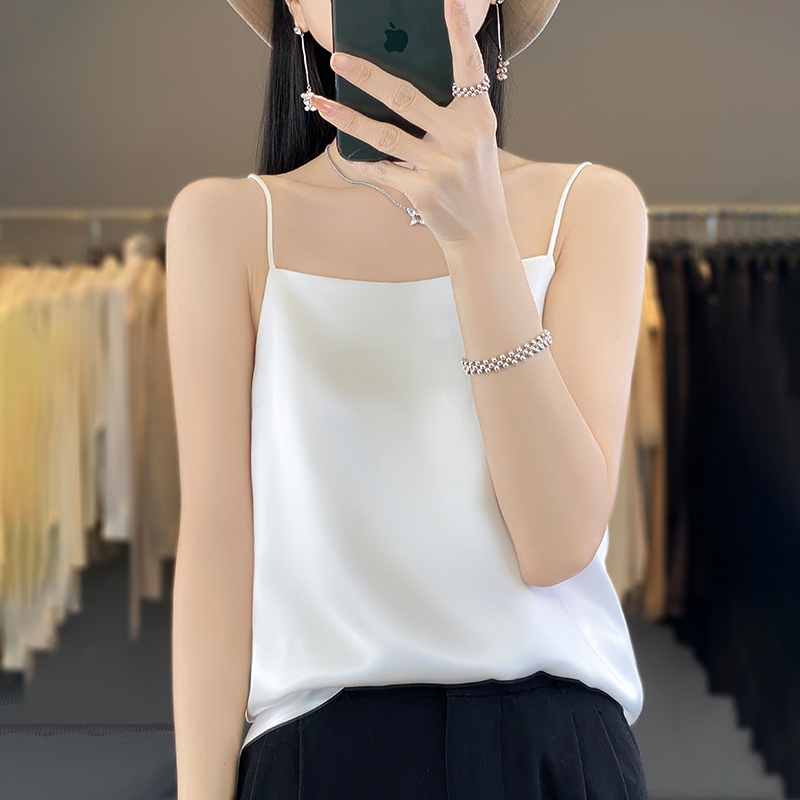คอ Camisole ผู้หญิงฤดูร้อนด้านในบางซาตินผ้าไหม