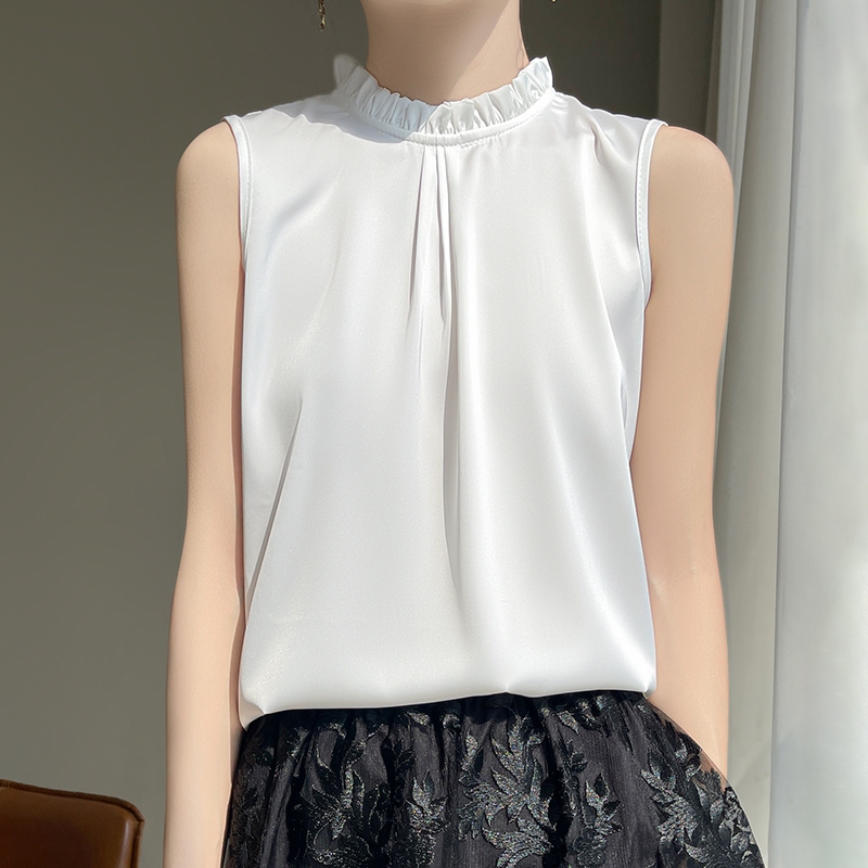 ฝรั่งเศส High-End เชื้อราลูกไม้เสื้อกั๊กแขนกุดผู้หญิง Acetate ซาติน Stand-Up Collar สไตล์จีนชุดด้านในสวมใส่ด้านนอกสลิง